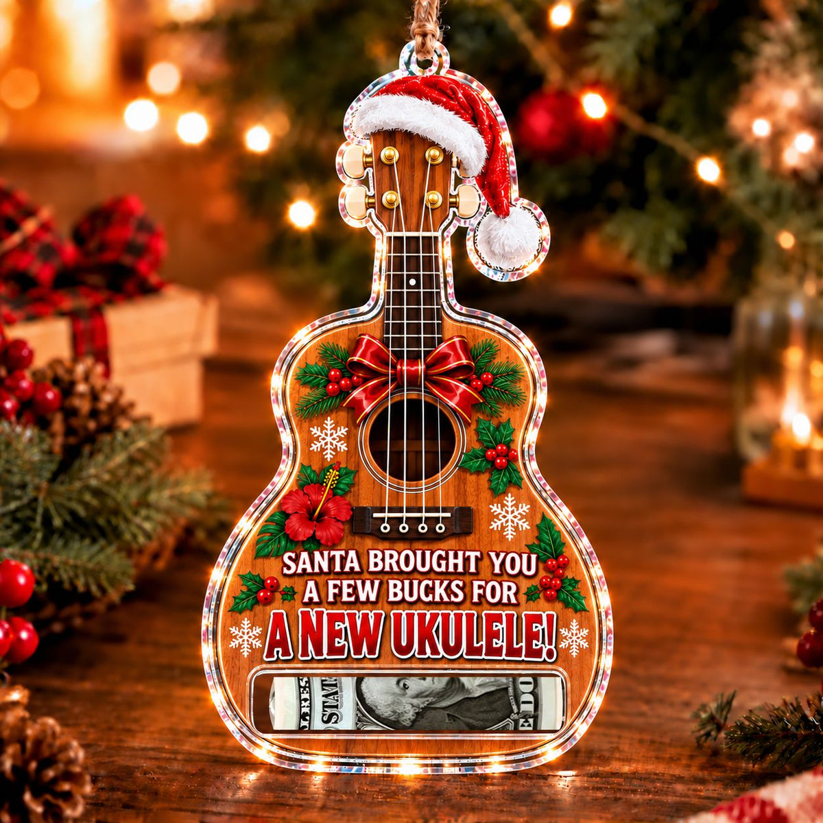 Ukulele Christmas money holder ornament
