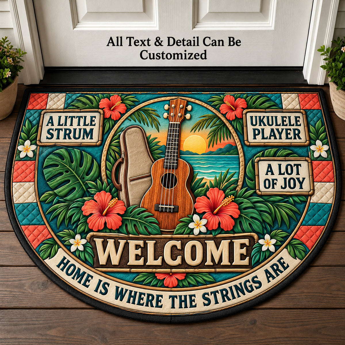 Ukulele Player Personalized Half Round Mat | 5To9Vibe