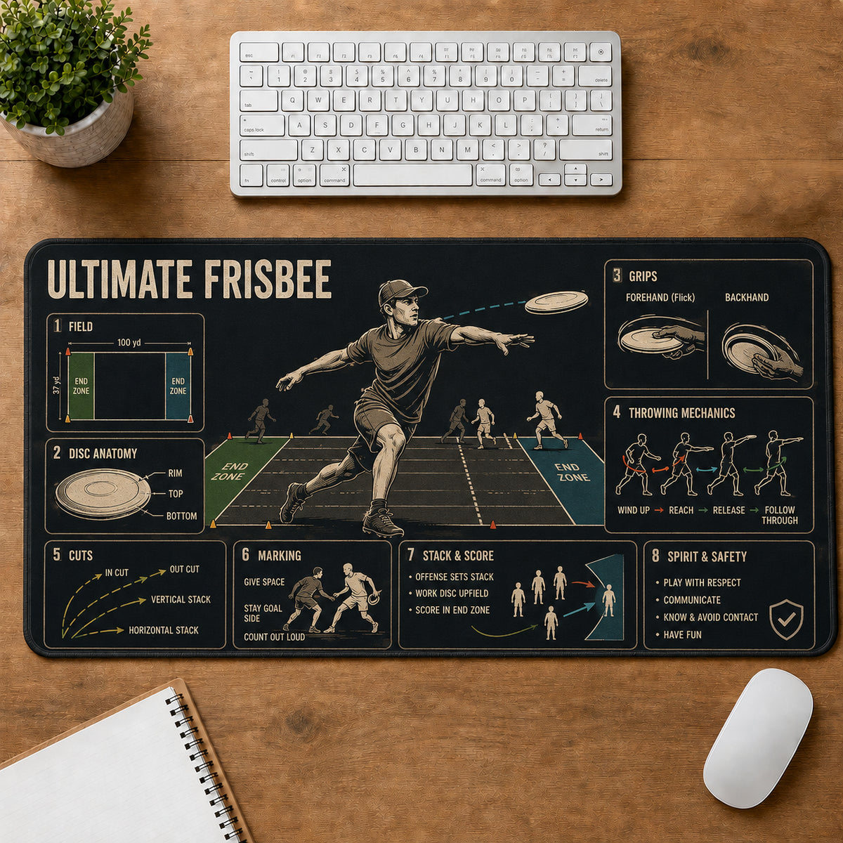 Ultimate Frisbee Sports Visual Guide Desk Mat | 5To9Vibe