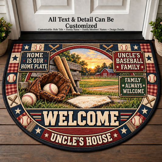 Uncle's Baseball Family Personalized Half Round Mat | 5To9Vibe