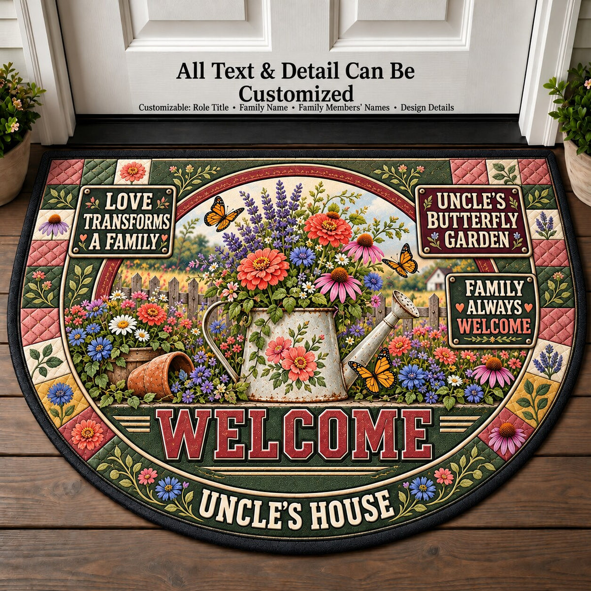 Uncle's Butterfly Garden Personalized Half Round Mat | 5To9Vibe