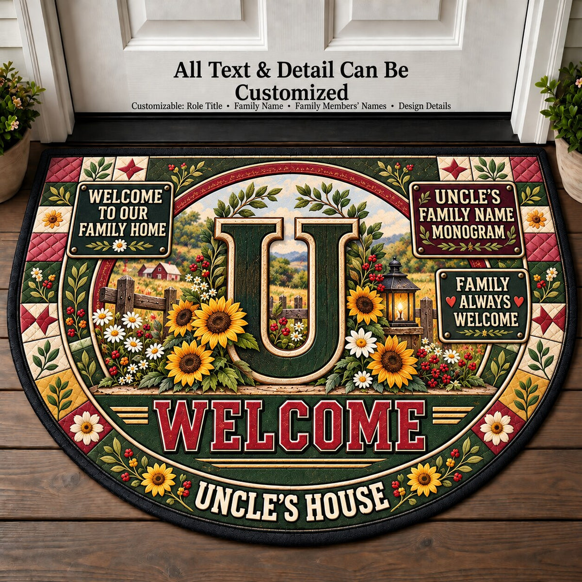 Uncle's Family Name Monogram Personalized Half Round Mat | 5To9Vibe