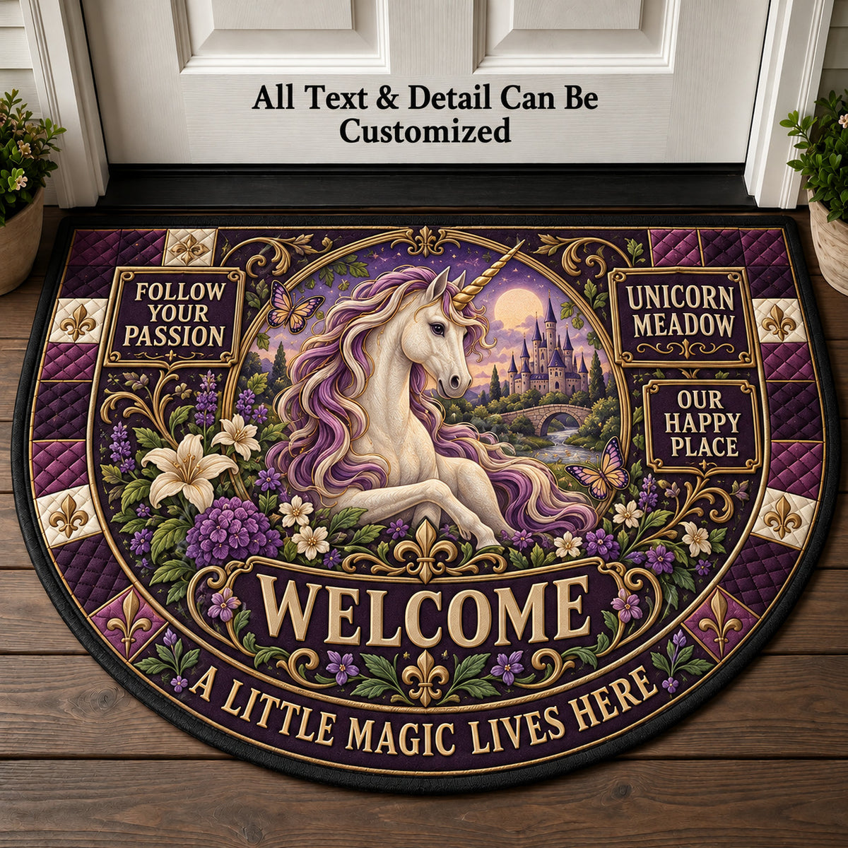 Unicorn Meadow Personalized Half Round Mat | 5To9Vibe