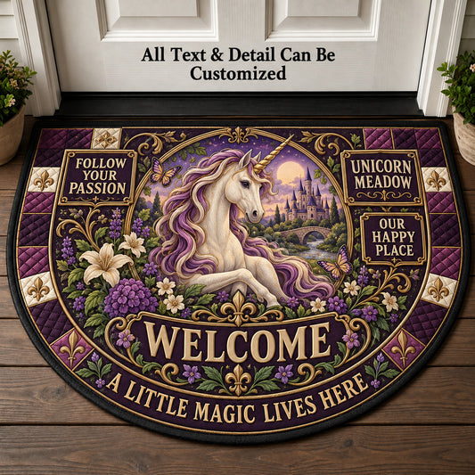 Unicorn Meadow Personalized Half Round Mat | 5To9Vibe