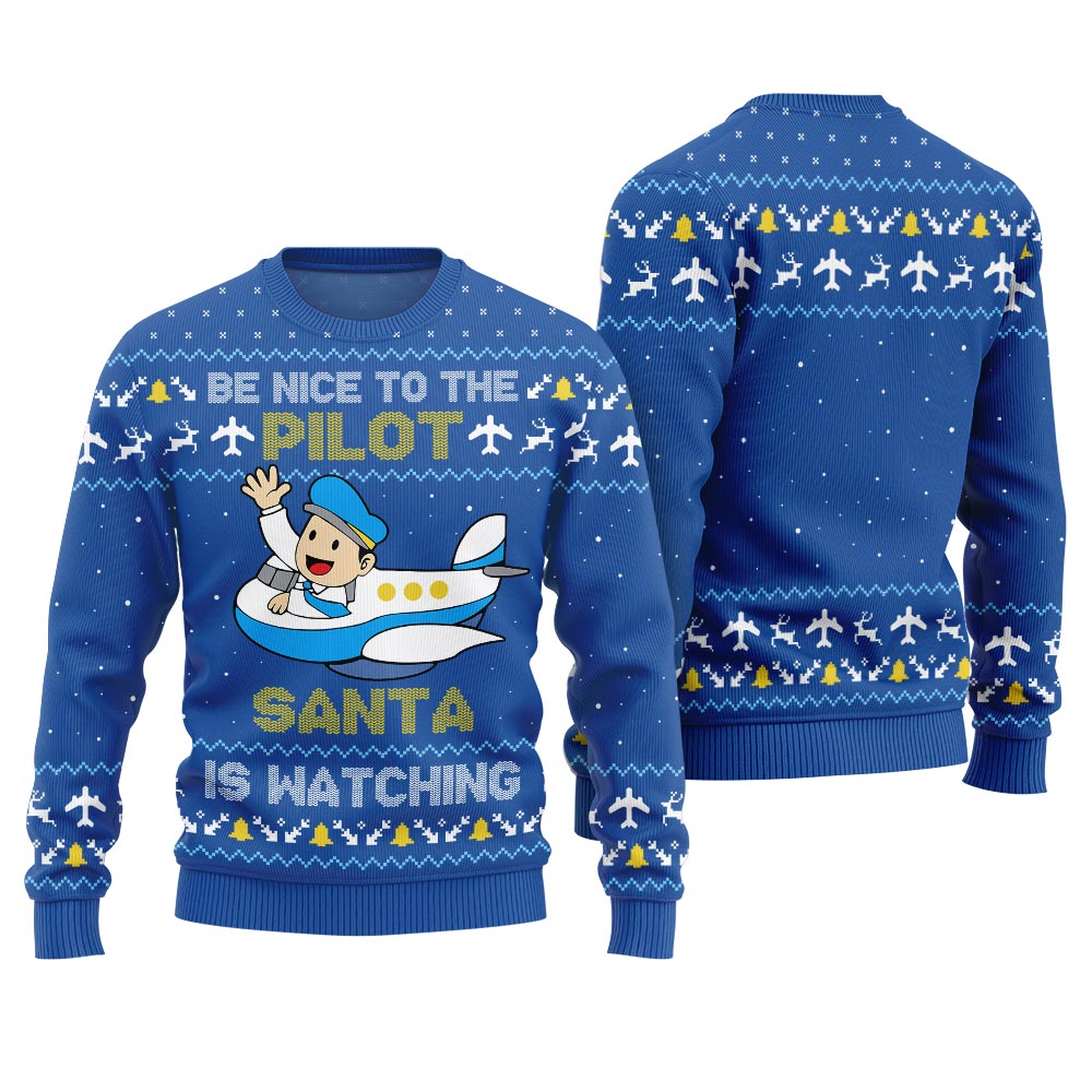 Unique Be Nice To The Pilot Ugly Xmas Sweater Royal