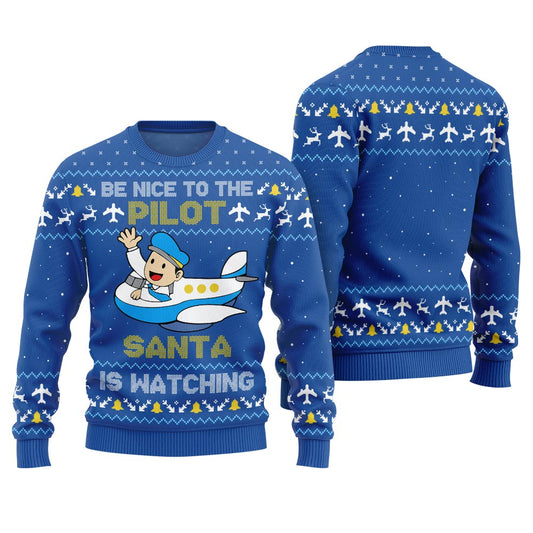 Unique Be Nice To The Pilot Ugly Xmas Sweater Royal