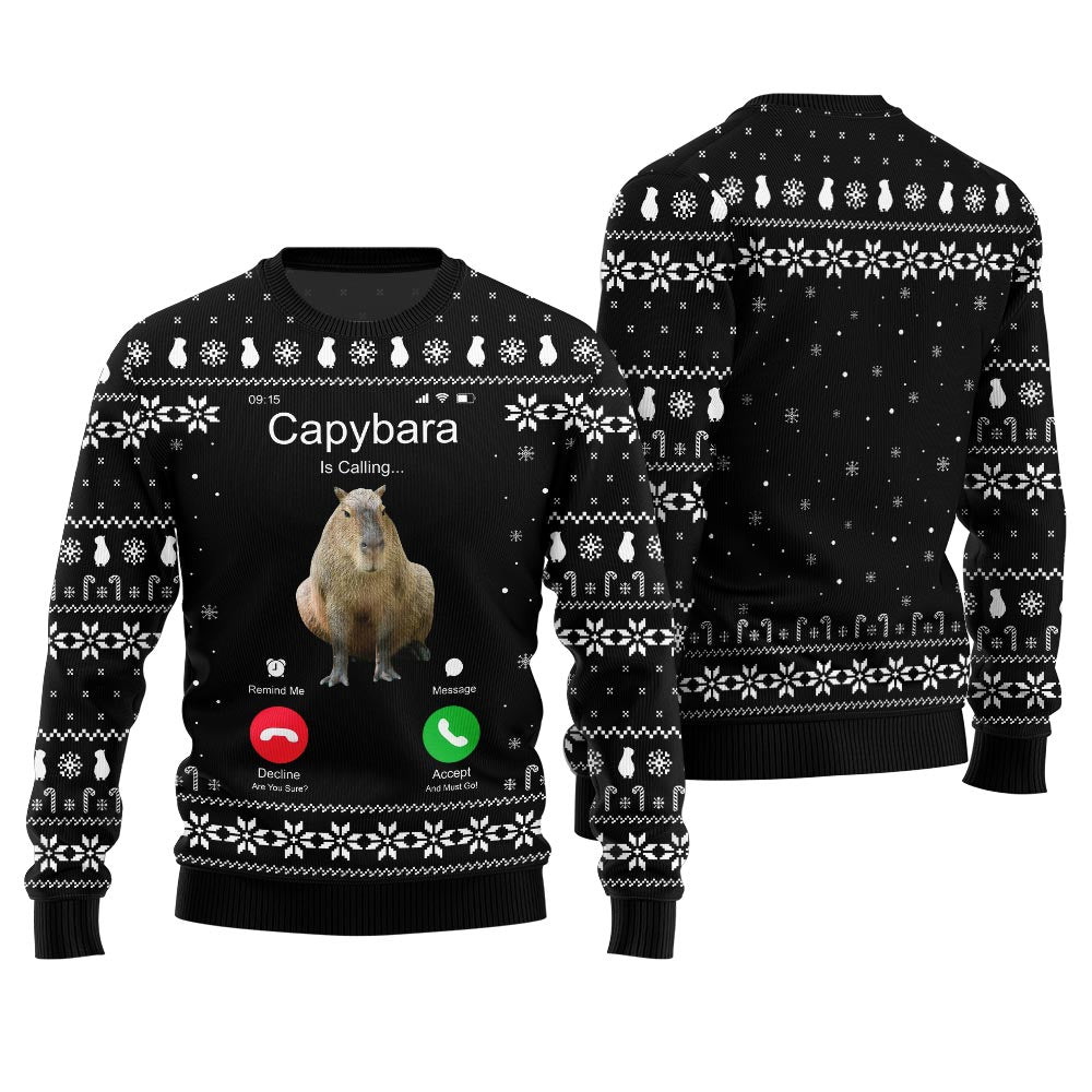 Unique Calling Capybara Ugly Sweater