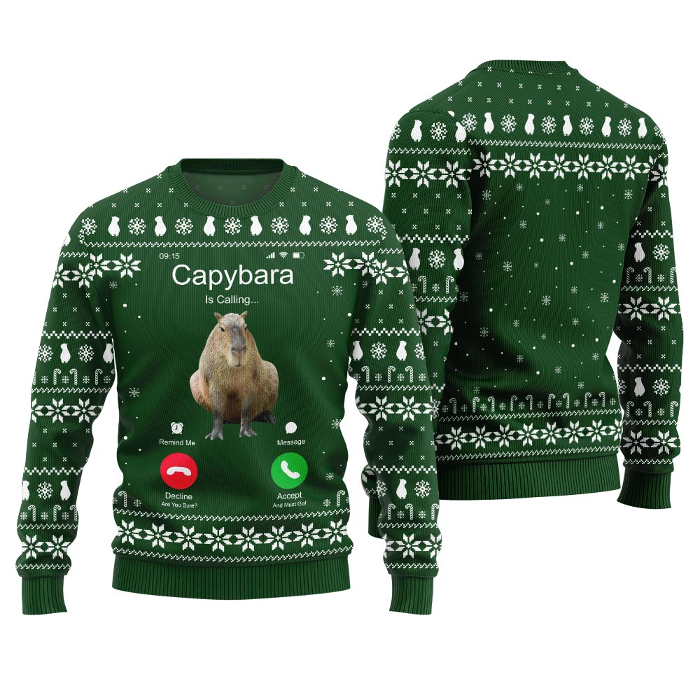 Unique Calling Capybara Ugly Sweater