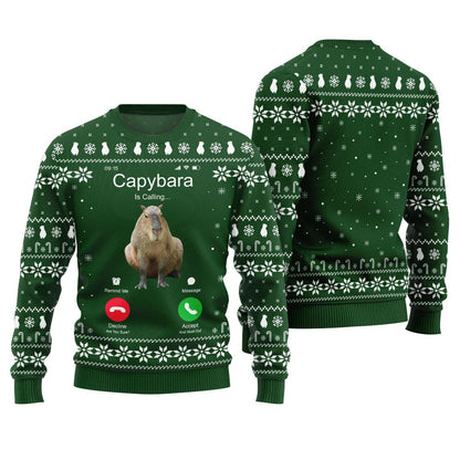 Unique Calling Capybara Ugly Sweater