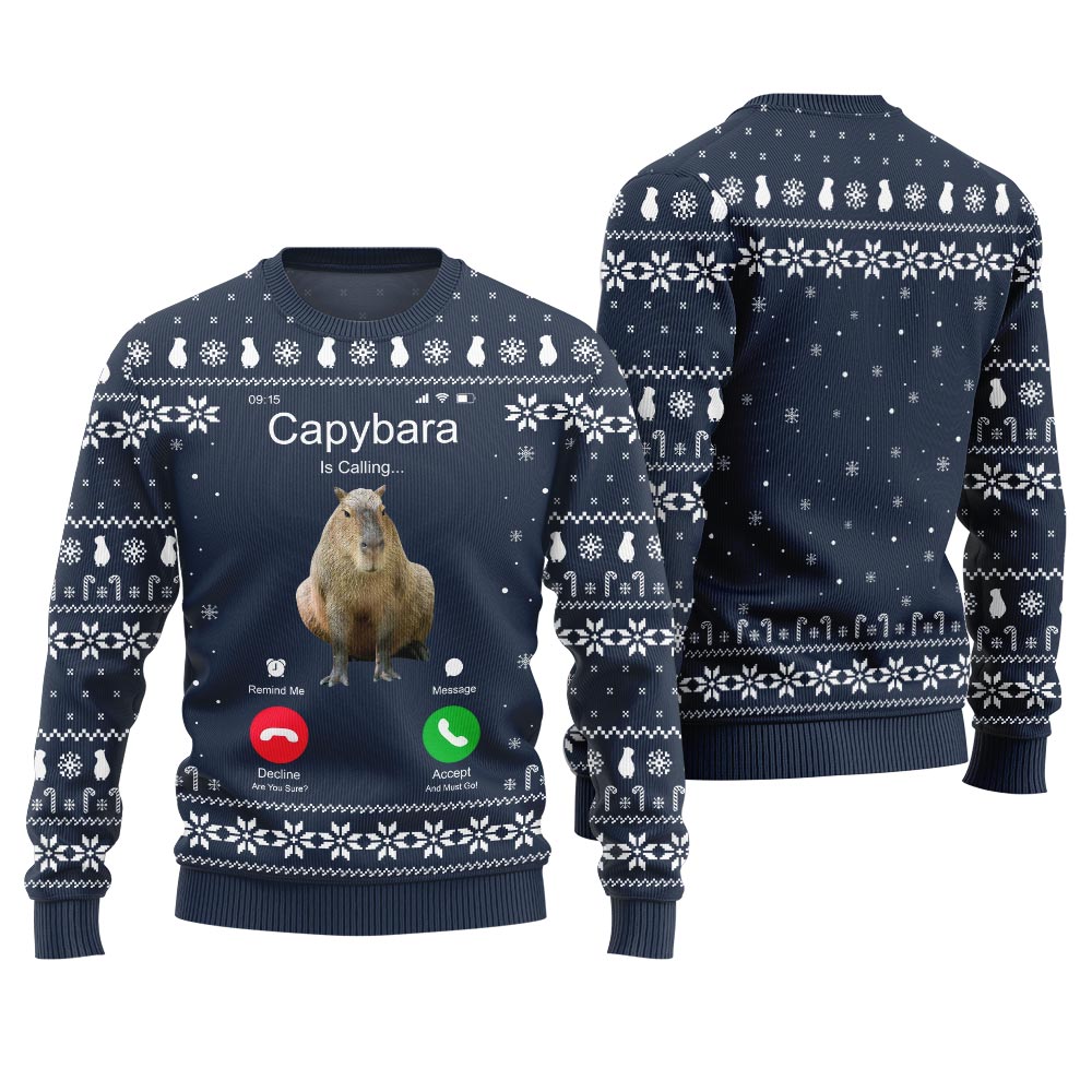 Unique Calling Capybara Ugly Sweater