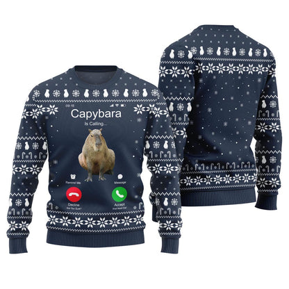 Unique Calling Capybara Ugly Sweater