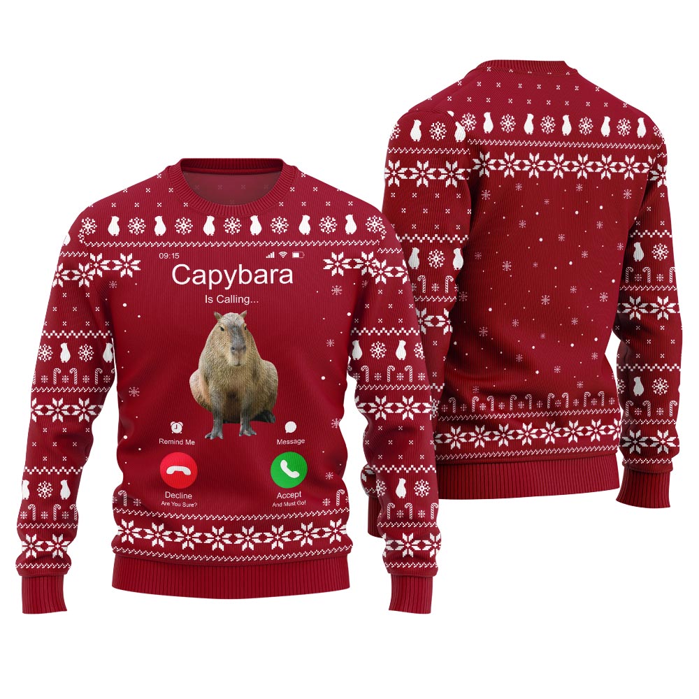Unique Calling Capybara Ugly Sweater