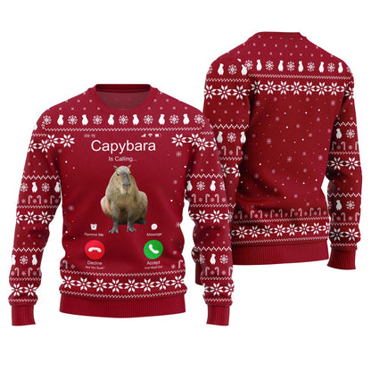 Unique Calling Capybara Ugly Sweater