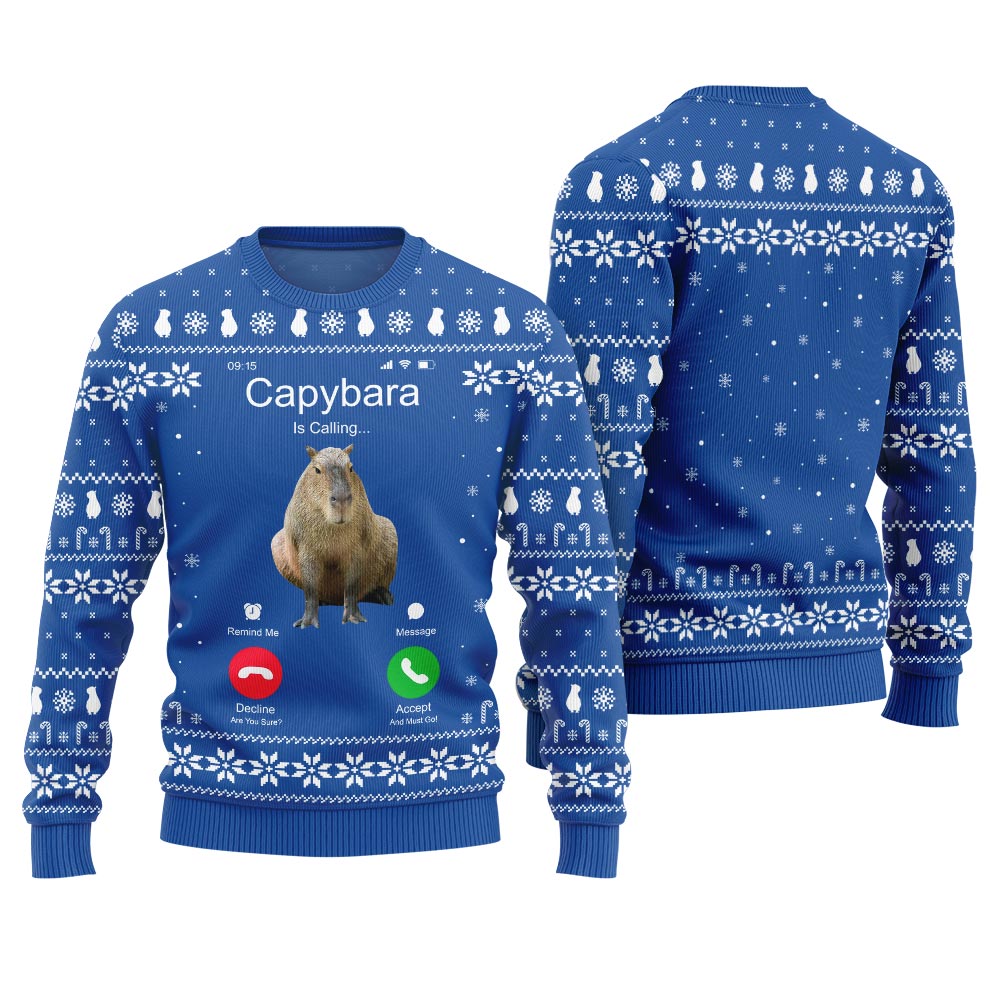 Unique Calling Capybara Ugly Sweater