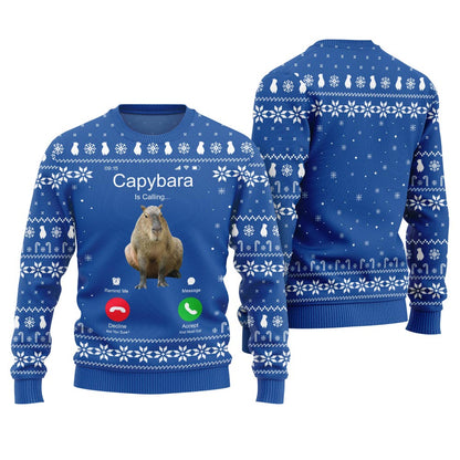 Unique Calling Capybara Ugly Sweater