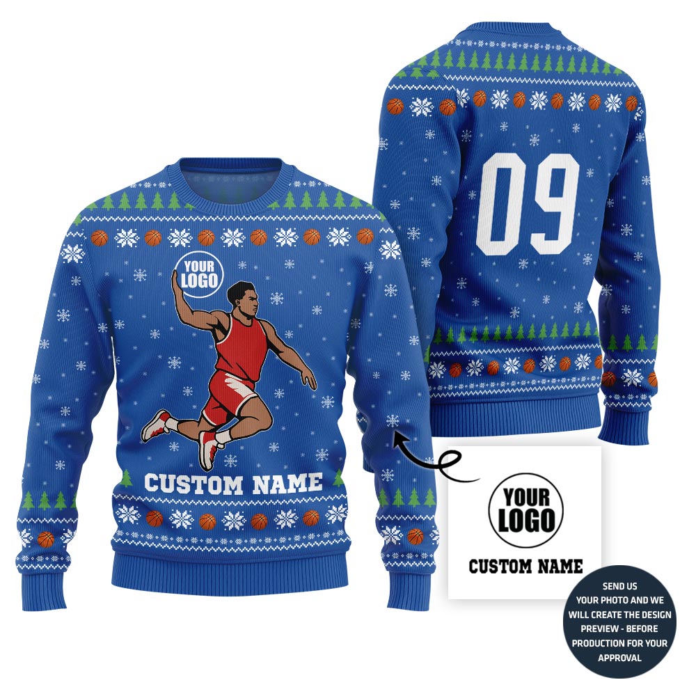 Unique Custom Basketball Logo Ugly Sweater