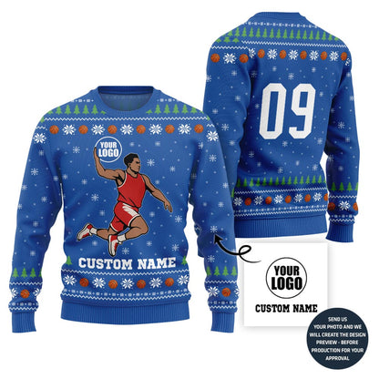 Unique Custom Basketball Logo Ugly Sweater