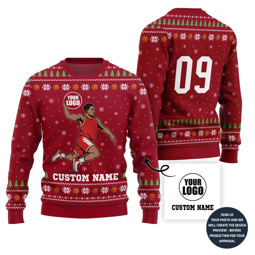 Unique Custom Basketball Logo Ugly Sweater