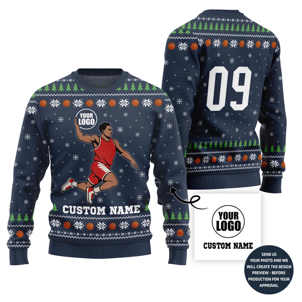 Unique Custom Basketball Logo Ugly Sweater