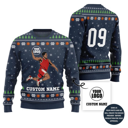 Unique Custom Basketball Logo Ugly Sweater