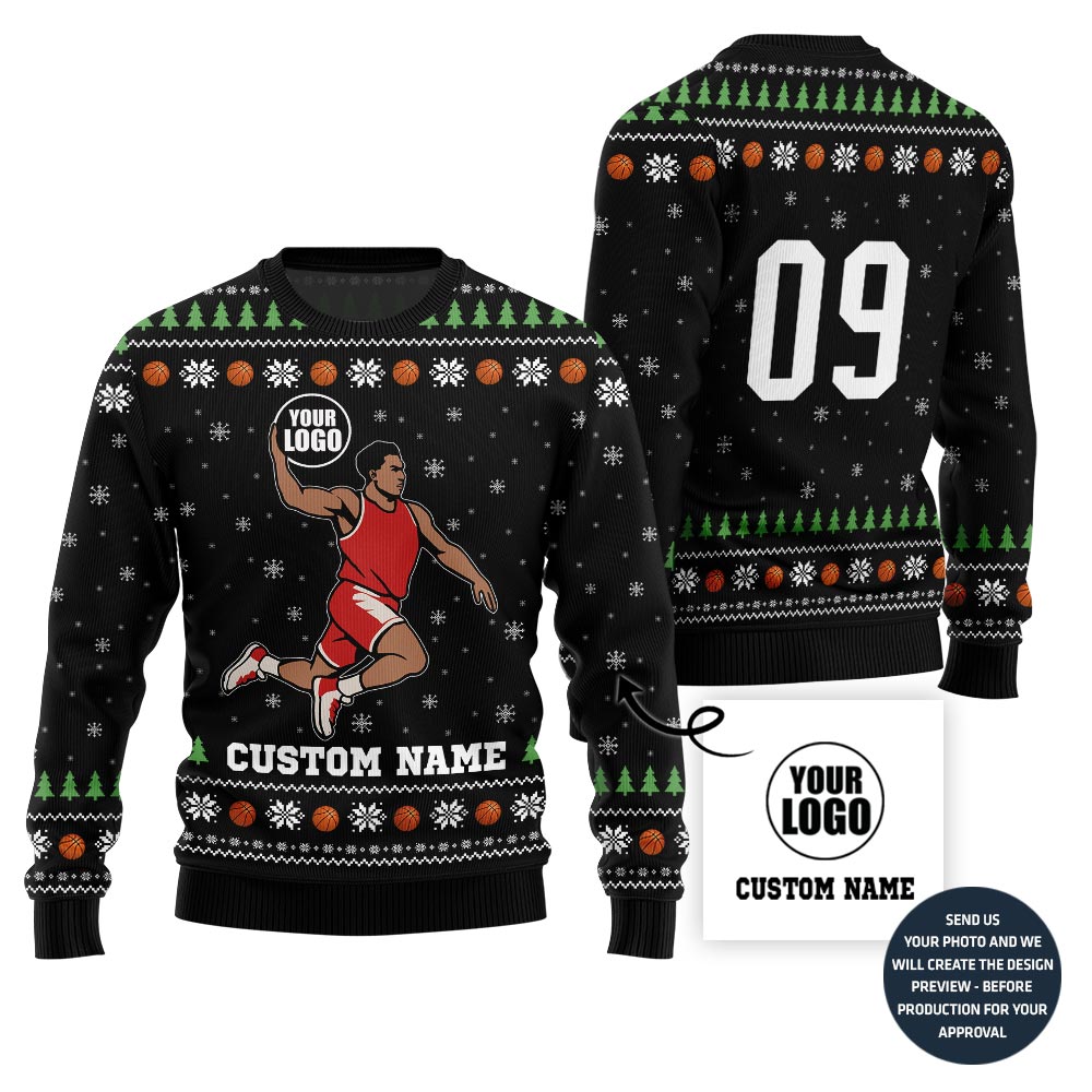 Unique Custom Basketball Logo Ugly Sweater