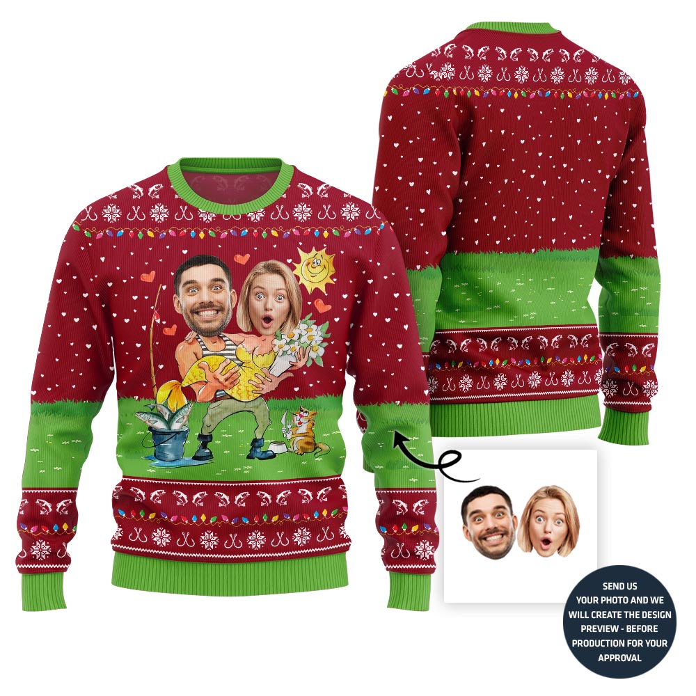 Unique Custom Face Couple Ugly Christmas Sweater