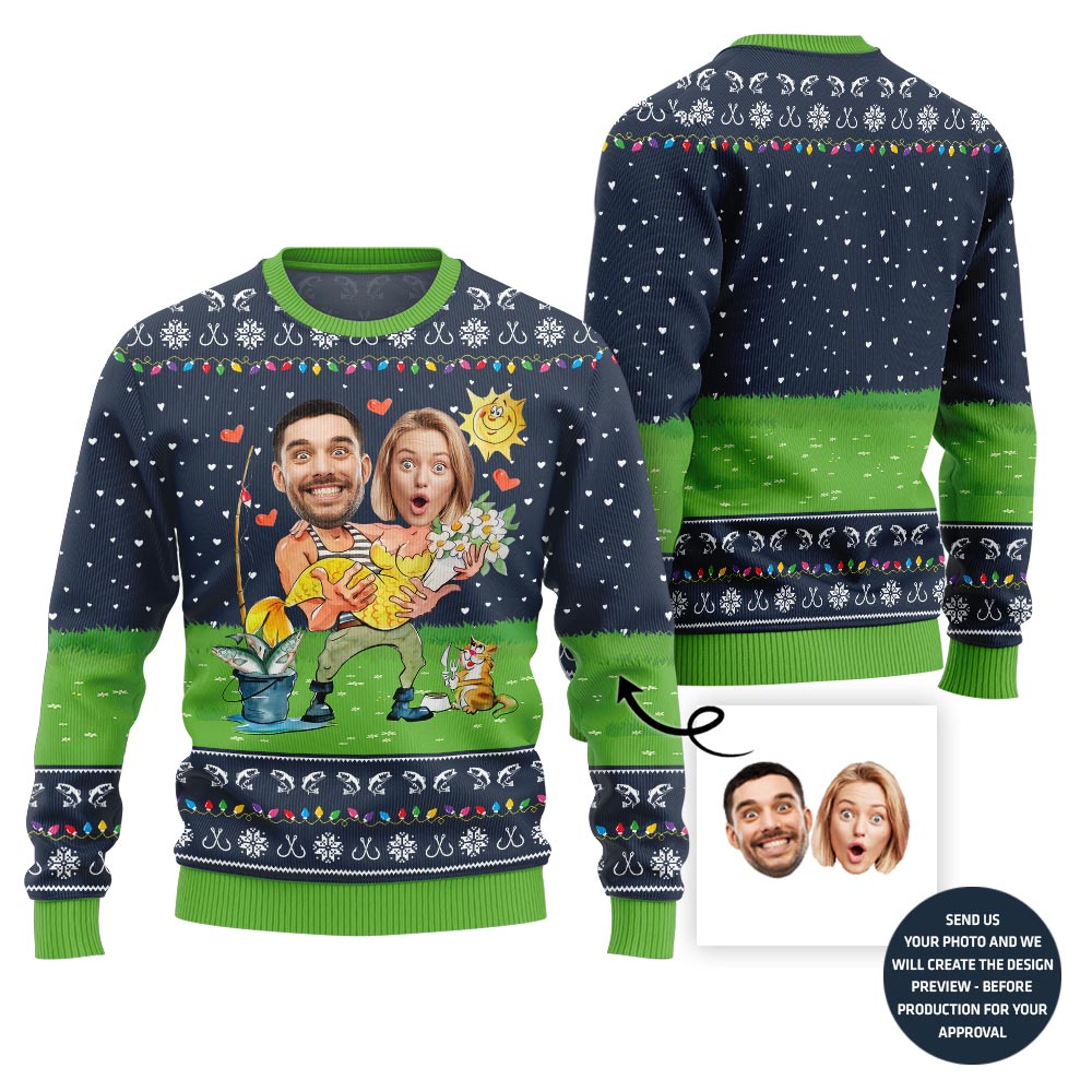 Unique Custom Face Couple Ugly Christmas Sweater