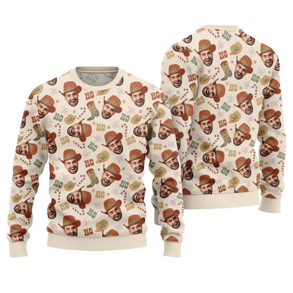 Unique Custom Face Cowboy Ugly Christmas Sweater For Men And Women