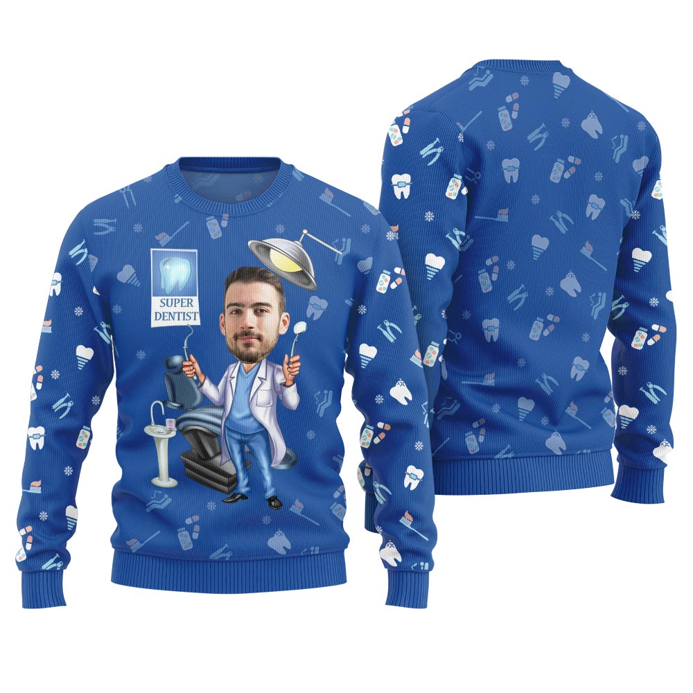 Unique Custom Face Dentist Ugly Christmas Sweater Men
