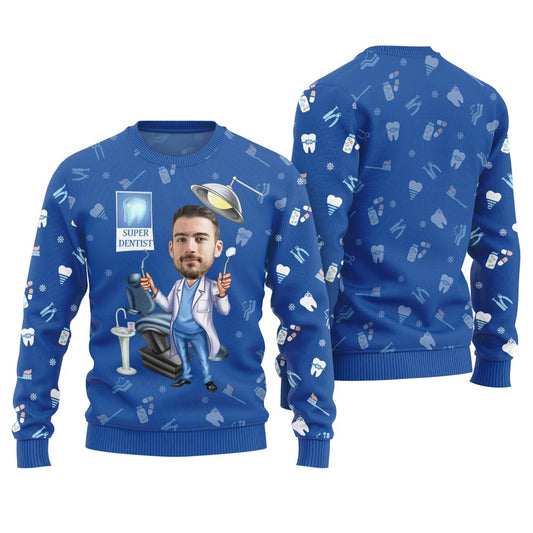 Unique Custom Face Dentist Ugly Christmas Sweater Men