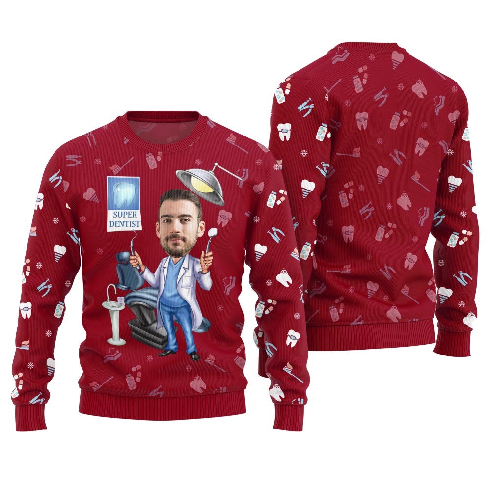 Unique Custom Face Dentist Ugly Christmas Sweater Men