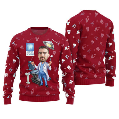Unique Custom Face Dentist Ugly Christmas Sweater Men
