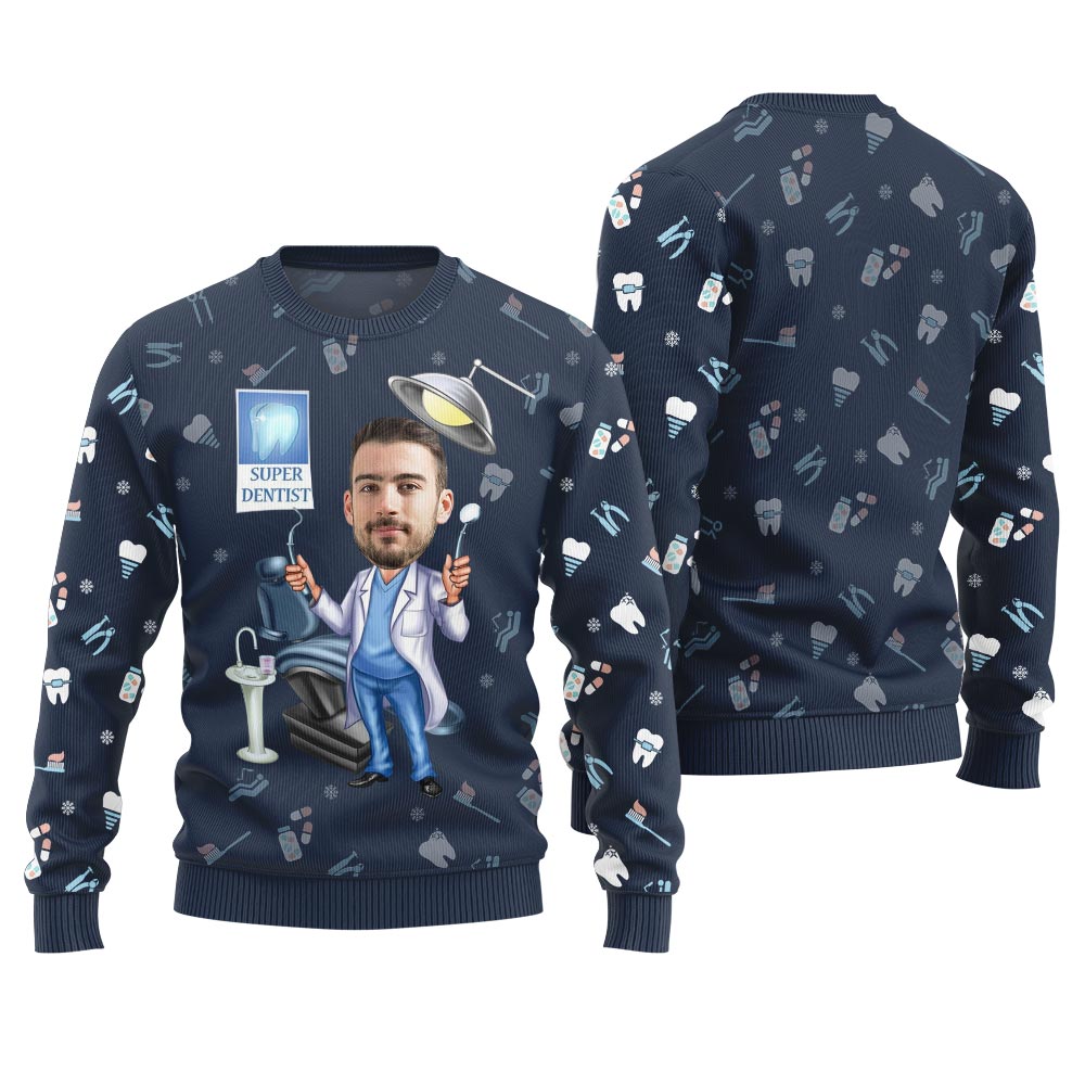 Unique Custom Face Dentist Ugly Christmas Sweater Men
