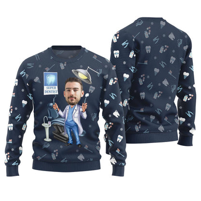 Unique Custom Face Dentist Ugly Christmas Sweater Men