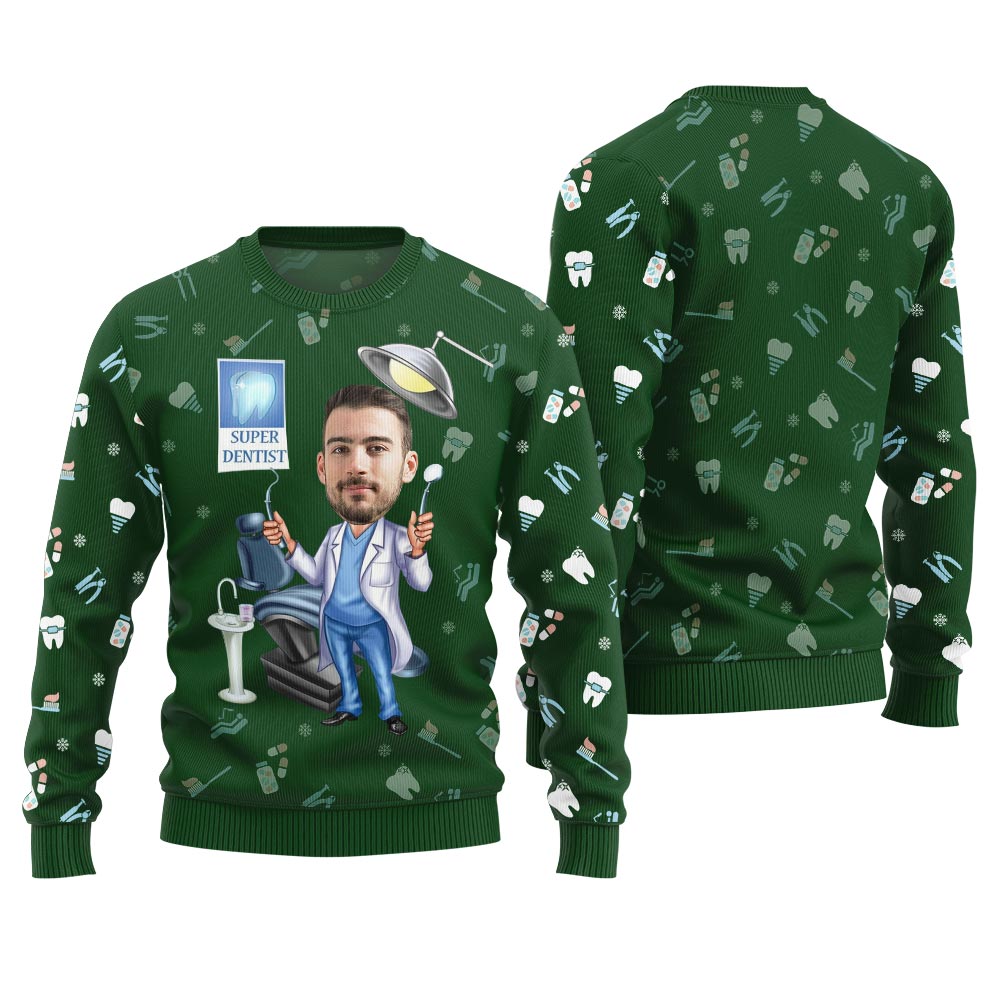 Unique Custom Face Dentist Ugly Christmas Sweater Men