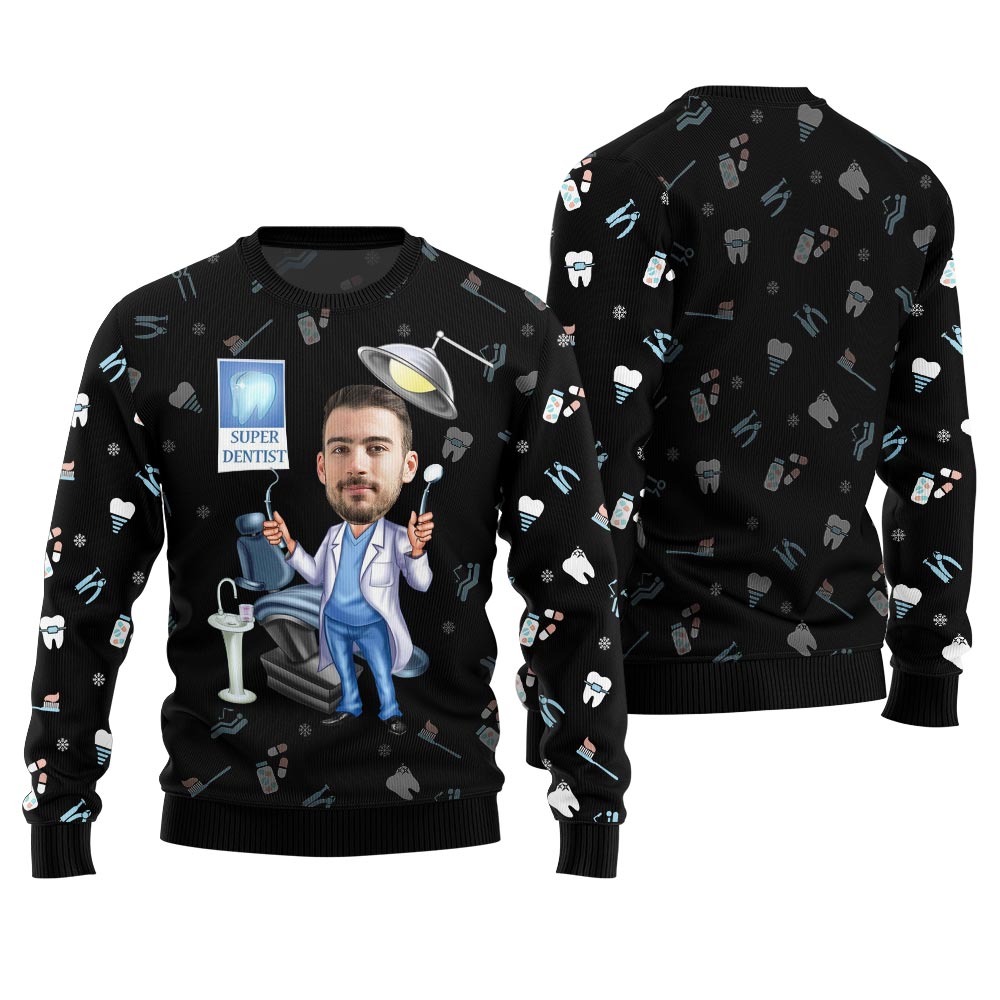 Unique Custom Face Dentist Ugly Christmas Sweater Men