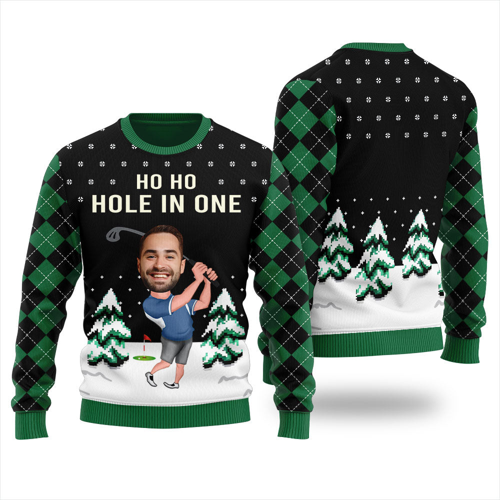 Unique Custom Face Golf Player Funny Christmas Sweaters For Adults Black
