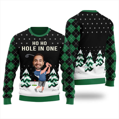 Unique Custom Face Golf Player Funny Christmas Sweaters For Adults Black