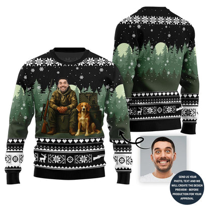 Unique Custom Face Hunter With Dog Ugly Christmas Sweater