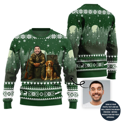 Unique Custom Face Hunter With Dog Ugly Christmas Sweater