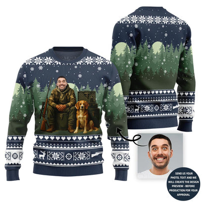 Unique Custom Face Hunter With Dog Ugly Christmas Sweater