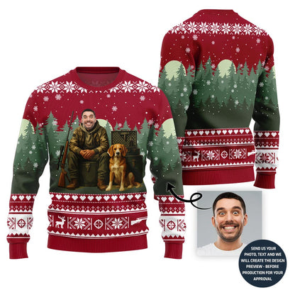 Unique Custom Face Hunter With Dog Ugly Christmas Sweater