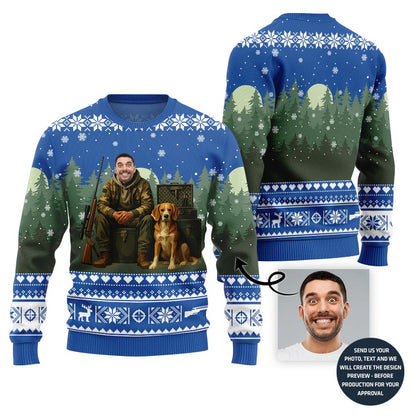 Unique Custom Face Hunter With Dog Ugly Christmas Sweater