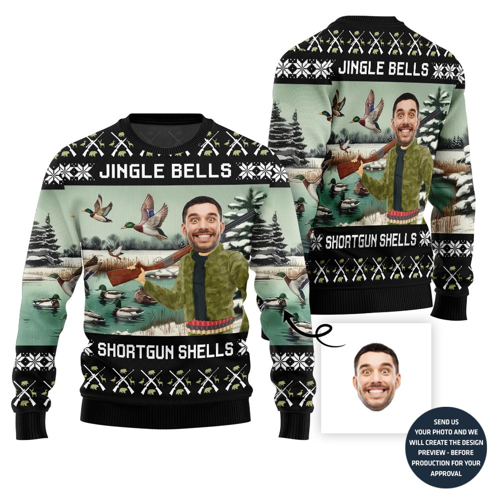 Unique Custom Face Hunting Ugly Christmas Sweater For Men