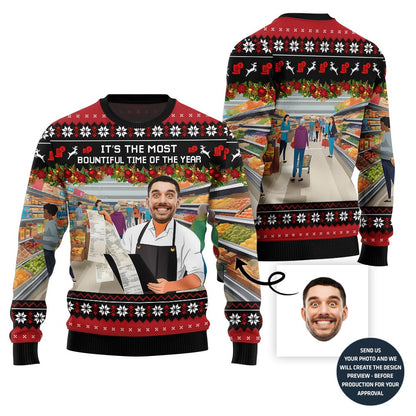 Unique Custom Face Salesperson Ugly Christmas Sweater