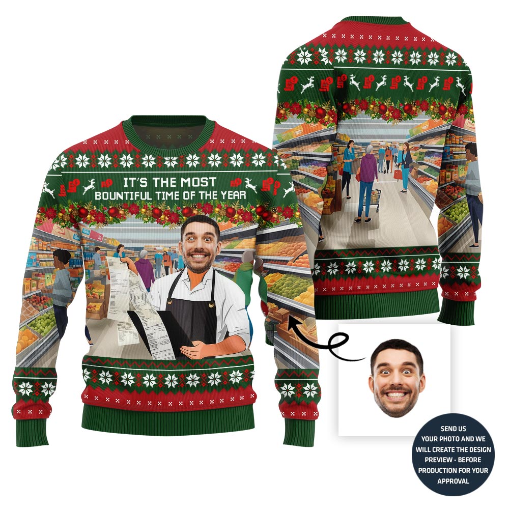 Unique Custom Face Salesperson Ugly Christmas Sweater