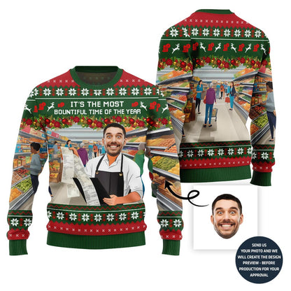Unique Custom Face Salesperson Ugly Christmas Sweater