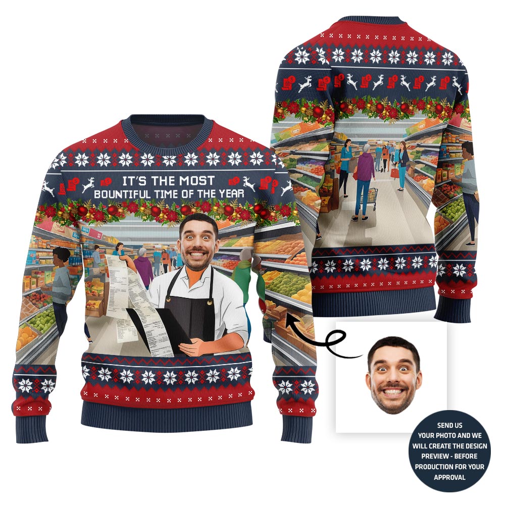 Unique Custom Face Salesperson Ugly Christmas Sweater