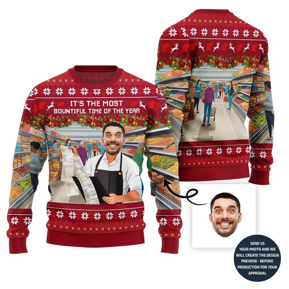 Unique Custom Face Salesperson Ugly Christmas Sweater