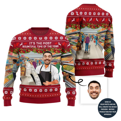 Unique Custom Face Salesperson Ugly Christmas Sweater